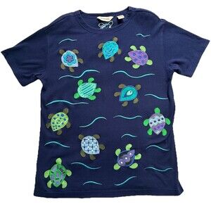 Vintage Bechamel Embroidery Embellished Turtle Cotton Pullover Top Sz Medium